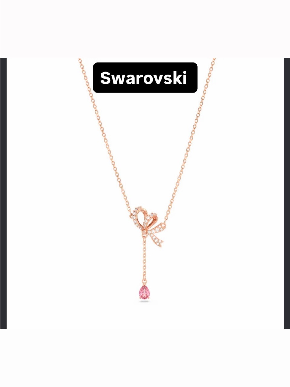 Swarovski Rose Gold Bow Necklace with Pink Teardrop Pendant NIB